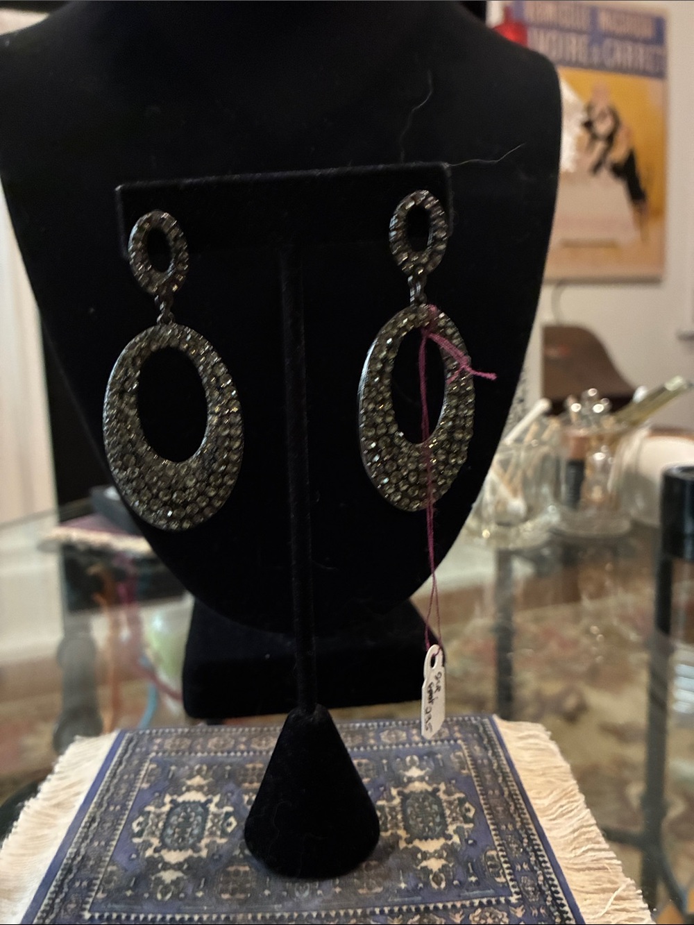 Crystal Pavé Oval Drop Earrings - Black